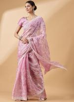 Tissue Slub Pink Party Wear Sequence Work Saree